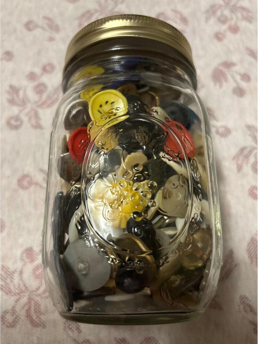 Jar of single Vintage Buttons and a full set of Antique Rhinestone Buttons